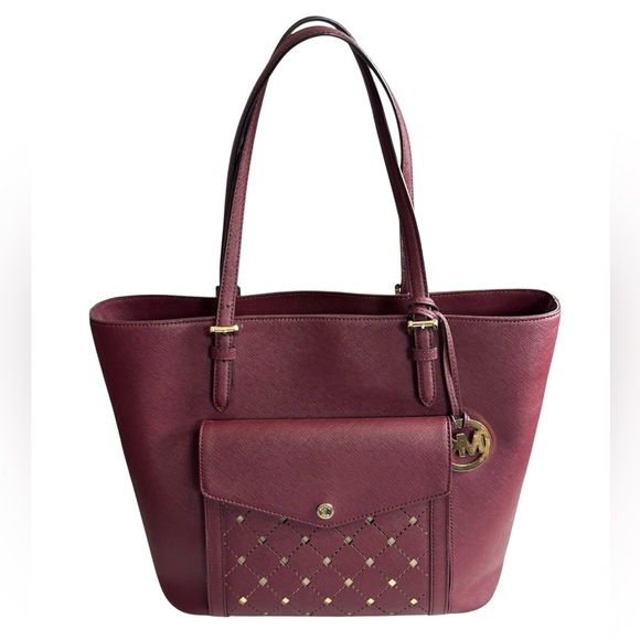Michael Kors Handbags - NWOT Michael Kors Jet Set Maroon Tote Bag with and Gold Metal Accents